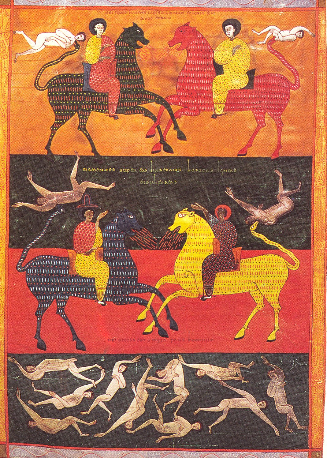Four Horsemen Of Apocalypse (Sixth trumpet scene), illustration of 'Beato of Valcavado', 1047, Beato of Facundus, León, Al-Andalus (now Spain)