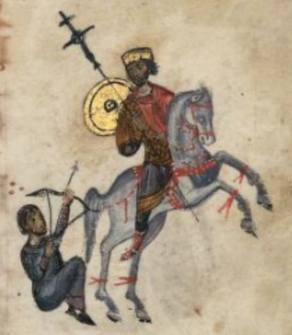 Saint Constantine the Great as warrior, illustration of 'Barberini psalter', 11th century, Constantinople (?), Byzantine Empire