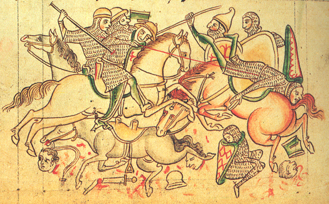 Battle of Damietta, 1218, illustration to Chronica Majora, 13th century, St. Albans, England