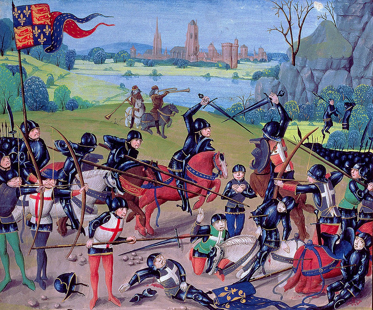 Battle of Agincourt, from the 'St. Alban's Chronicle' by Thomas Walsingham, 15th century, English with Flemish illuminations