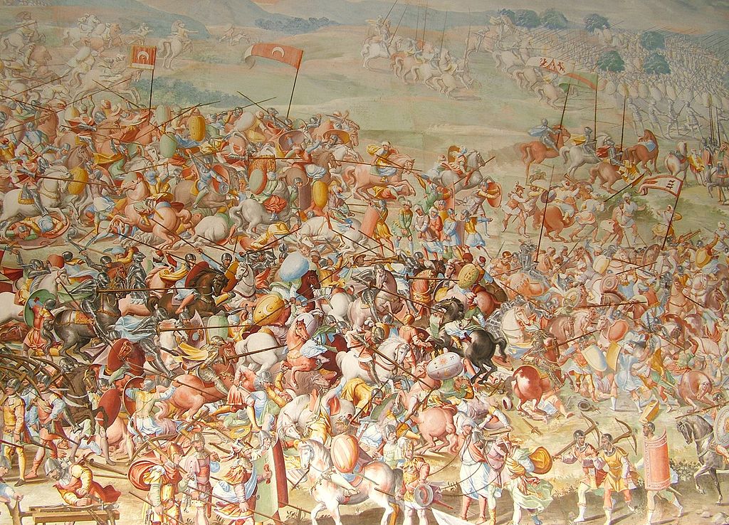 The Battle of Higueruela (1431) in the Gallery of Battles, cr. 1582, Fabrizio Castello, Orazio Cambiaso and Lazzaro Tavarone, Royal Monastery of San Lorenzo de El Escorial, Madrid, Spain
