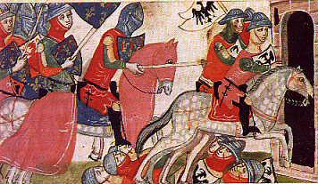 Nuova cronica illustration (battle of Benevento, 1266), mid 14th century, Pacino di Buonaguida, Florence, Italy