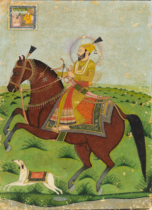 Guru Gobind Singh, the tenth Sikh Guru, on horseback, circa 1830, Punjab Plains, India