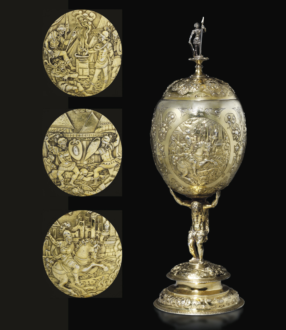 A lidded cup with scenes including Marcus Curtius sacrifice, cr. 1580, Joerg (Georg) Plainchhiern (?), Landshut (?), Germany