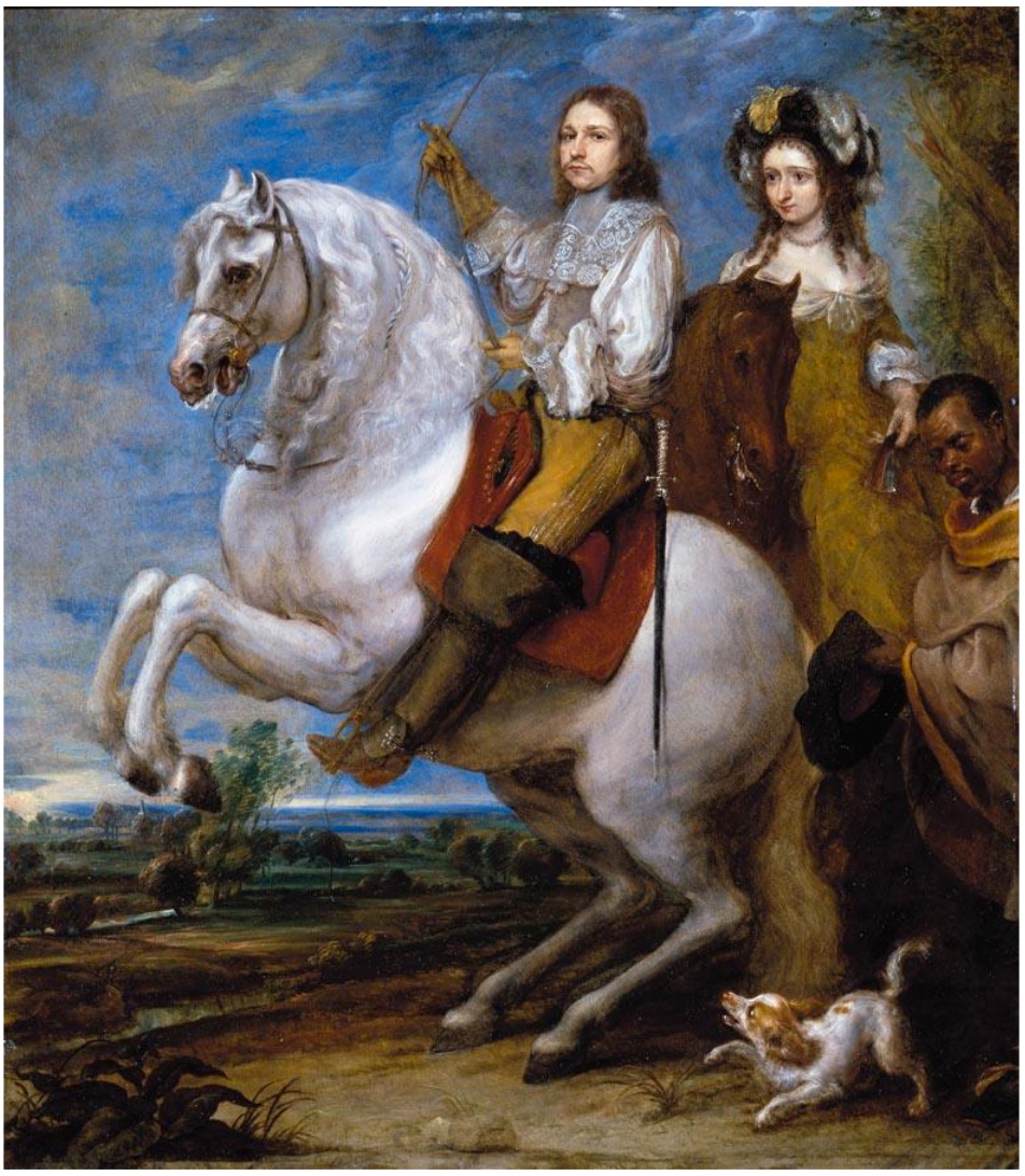 Equestrian portrait of an elegant couple, second half of the 17th century, Gonzales Coques