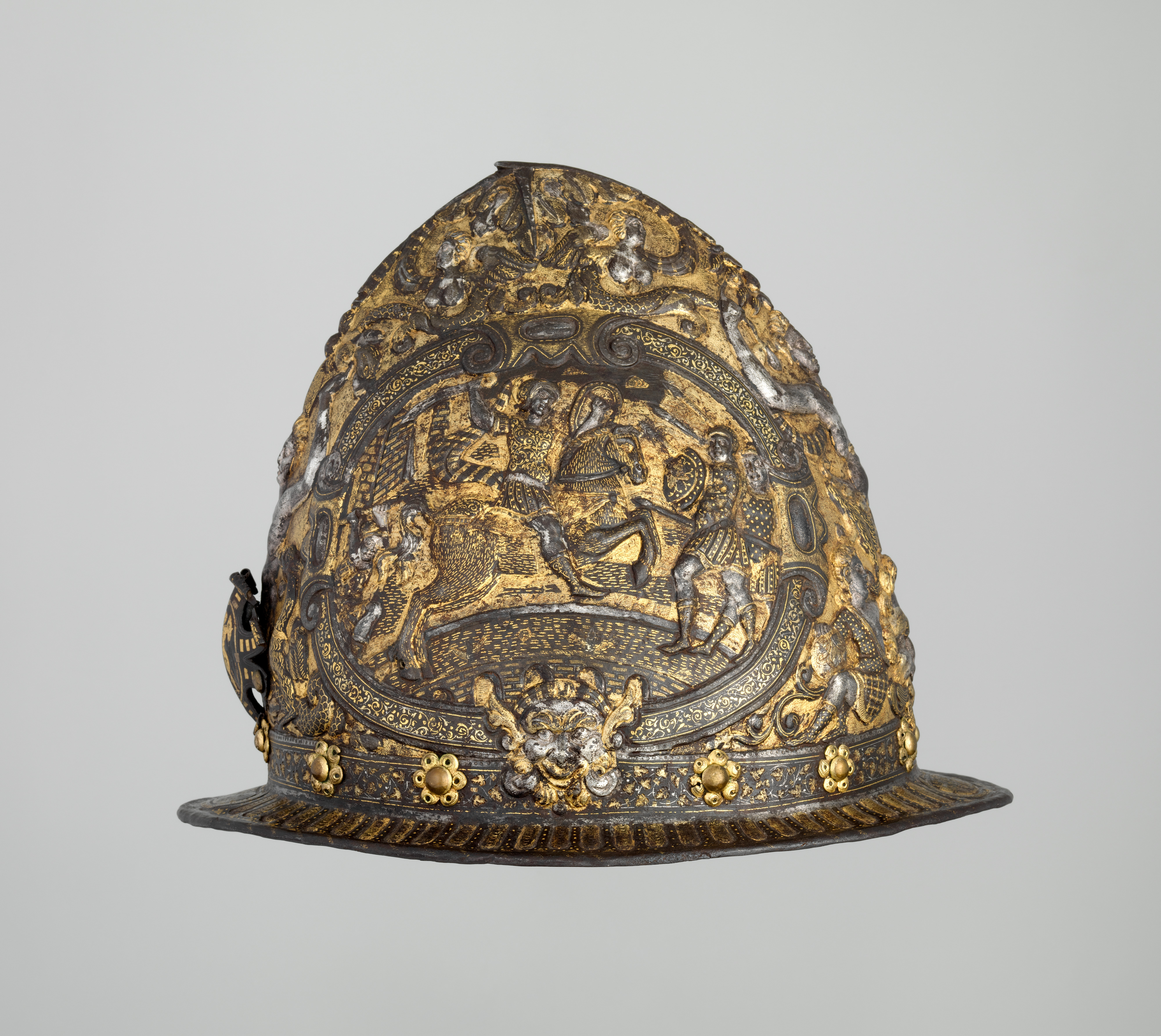 Cabasset with Marcus Curtius leaping into a fiery abyss, cr. 1575, Milan