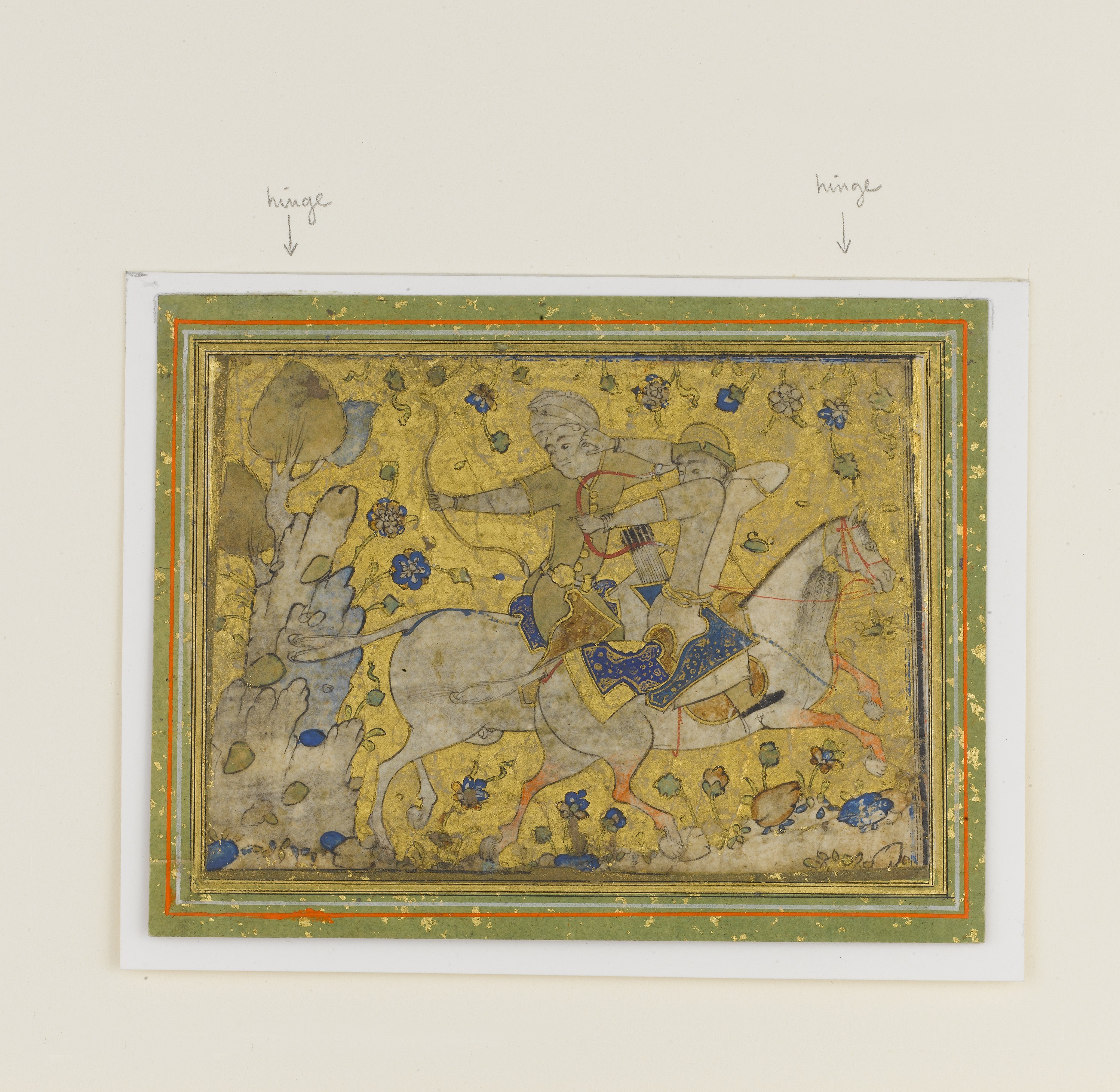 Two Mounted Warriors, an illustration of a codice, mid-16th century, attributed to Iran
