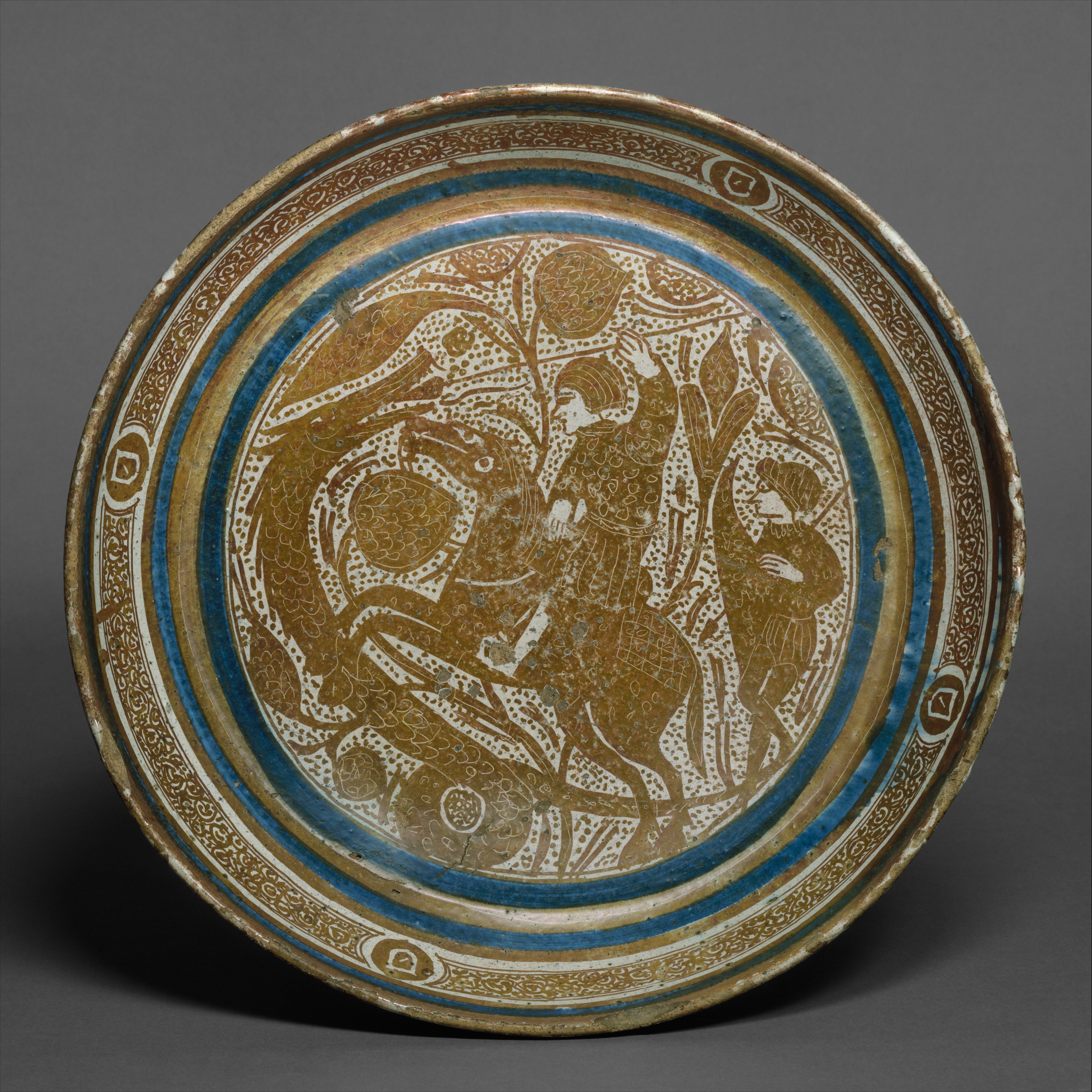 Bowl with a Horseman Spearing a Serpent, late 1300s or early 1400s, Málaga, Spain