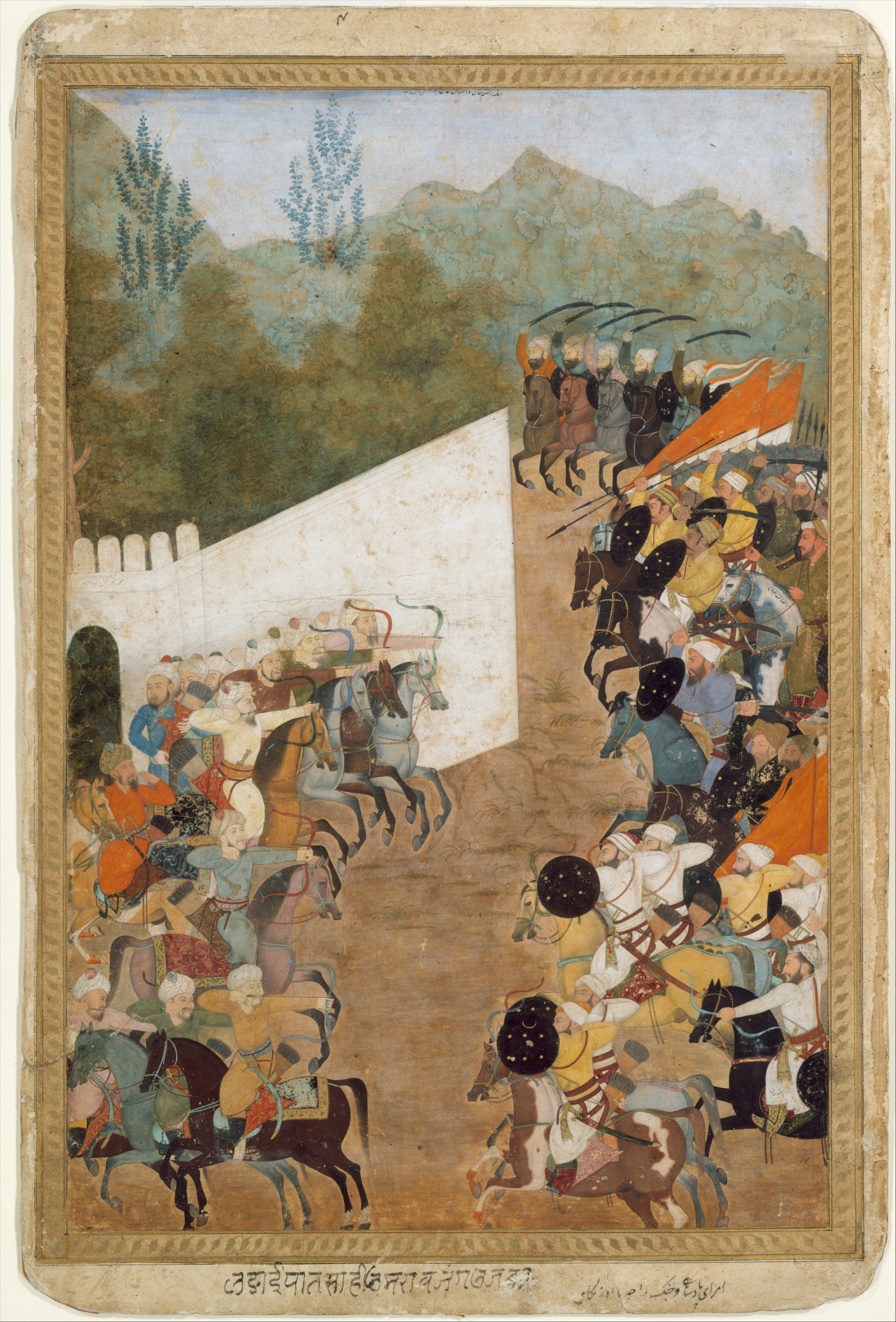The Battle of Shahbarghan, illustration of Padshahnama by Abdul Hamid Lahori, 1646-1700, Mughal Empire