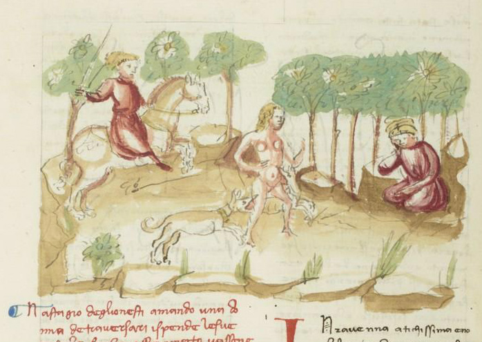 Boccaccio, Decameron: the story of Nastagio degli Onesti, 1401-24, Ludovico Ceffini, Florence, Italy