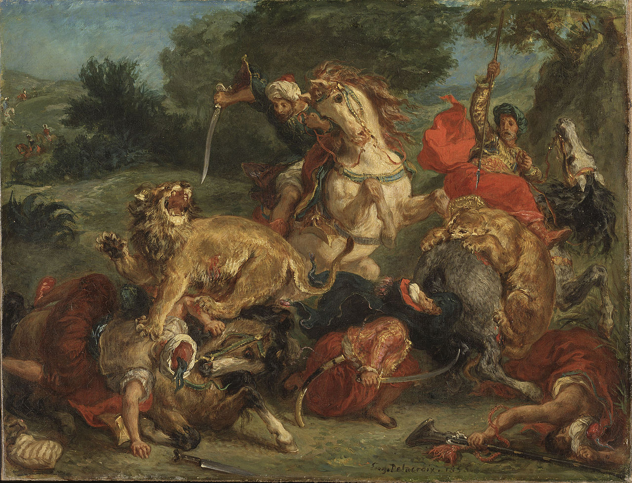Lion Hunt, 1855, Delacroix Eugène, France