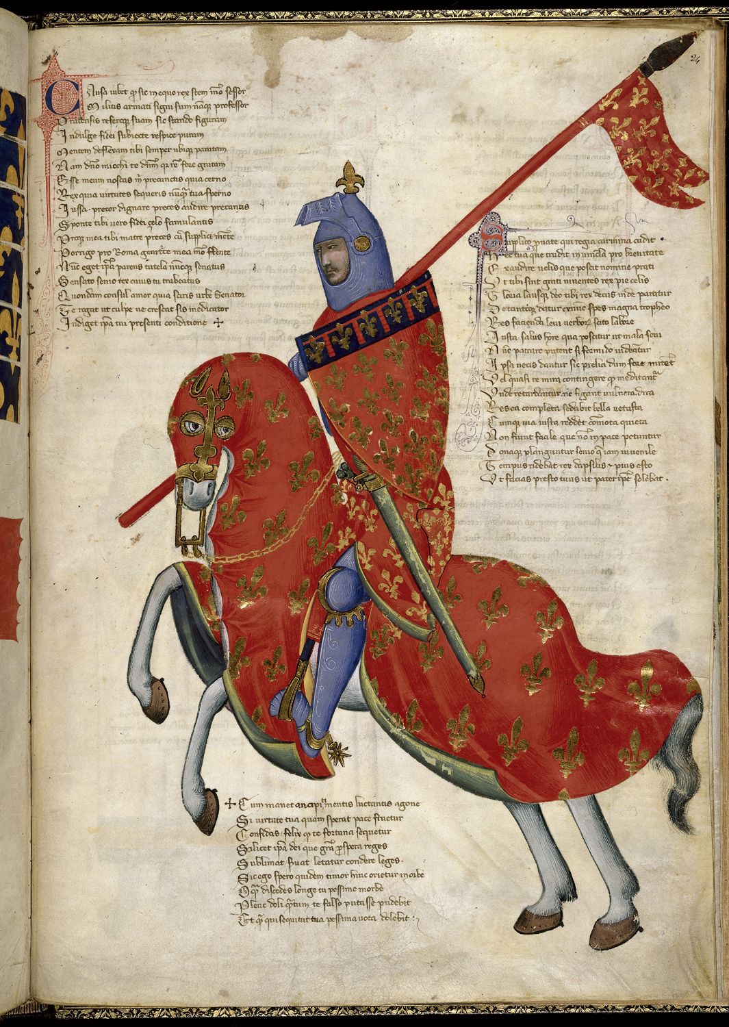 Miniature of an armed knight of Prato on horseback (a manuscript illustration), c. 1335-40, Pacino di Buonaguida (attribution), Italy