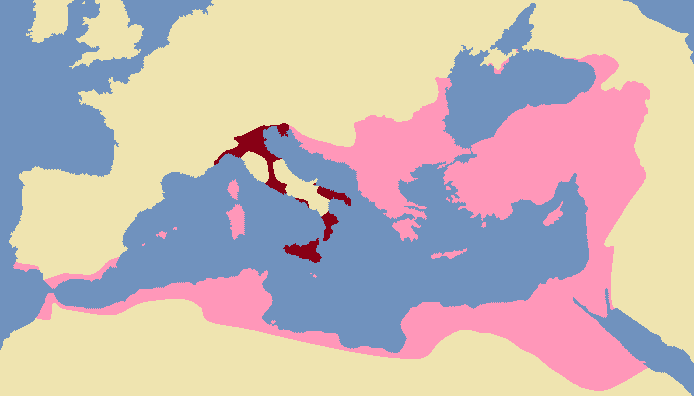 Map of Exarchate of Ravenna in 600 AD