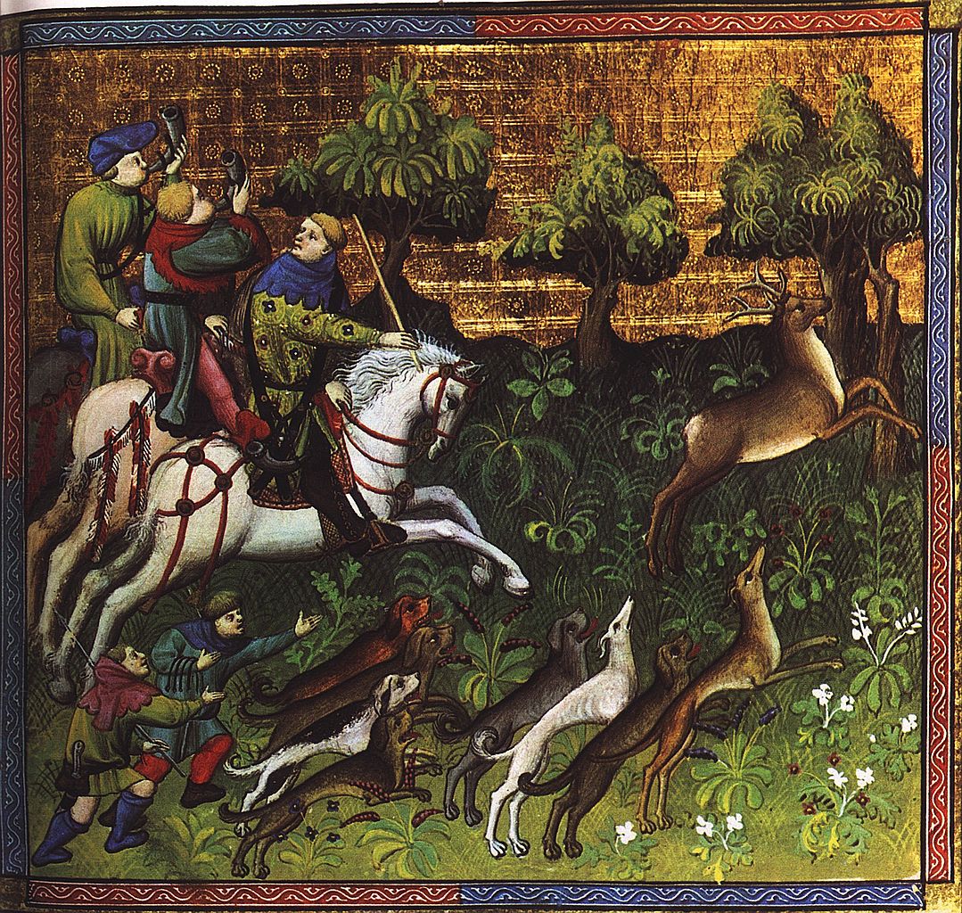 Deer-hunting with greyhounds, illustration of The Hunting Book of Gaston Phebus, early 15th century, France