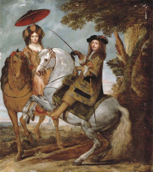 Equestrian portrait of an elegant gentleman and lady in a wooded landscape, second half of the 17th century, Gonzales Coques