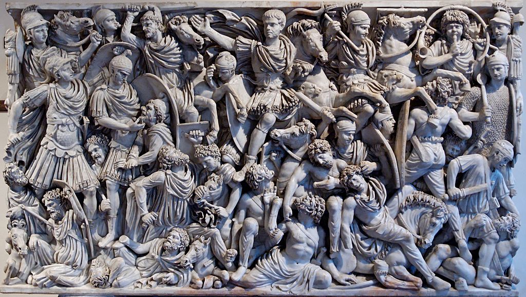 Ludovisi Battle sarcophagus showing a battle scene between Roman soldiers and Goths, cr. 250–260, Rome