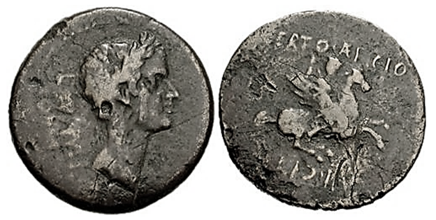 Bronze as with Julius Caesar and Bellerophon, 44-43 BC, Corinth, Roman culture