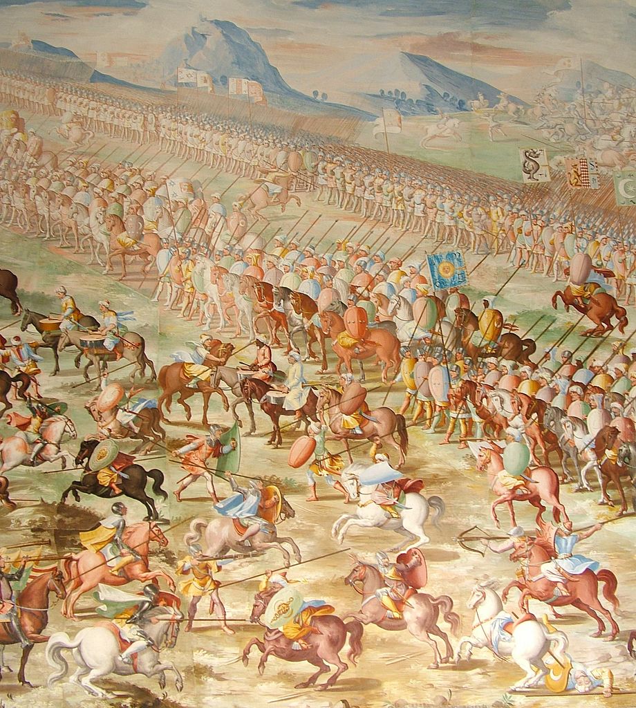 The Battle of Higueruela (1431) in the Gallery of Battles, cr. 1582, Fabrizio Castello, Orazio Cambiaso and Lazzaro Tavarone, Royal Monastery of San Lorenzo de El Escorial, Madrid, Spain