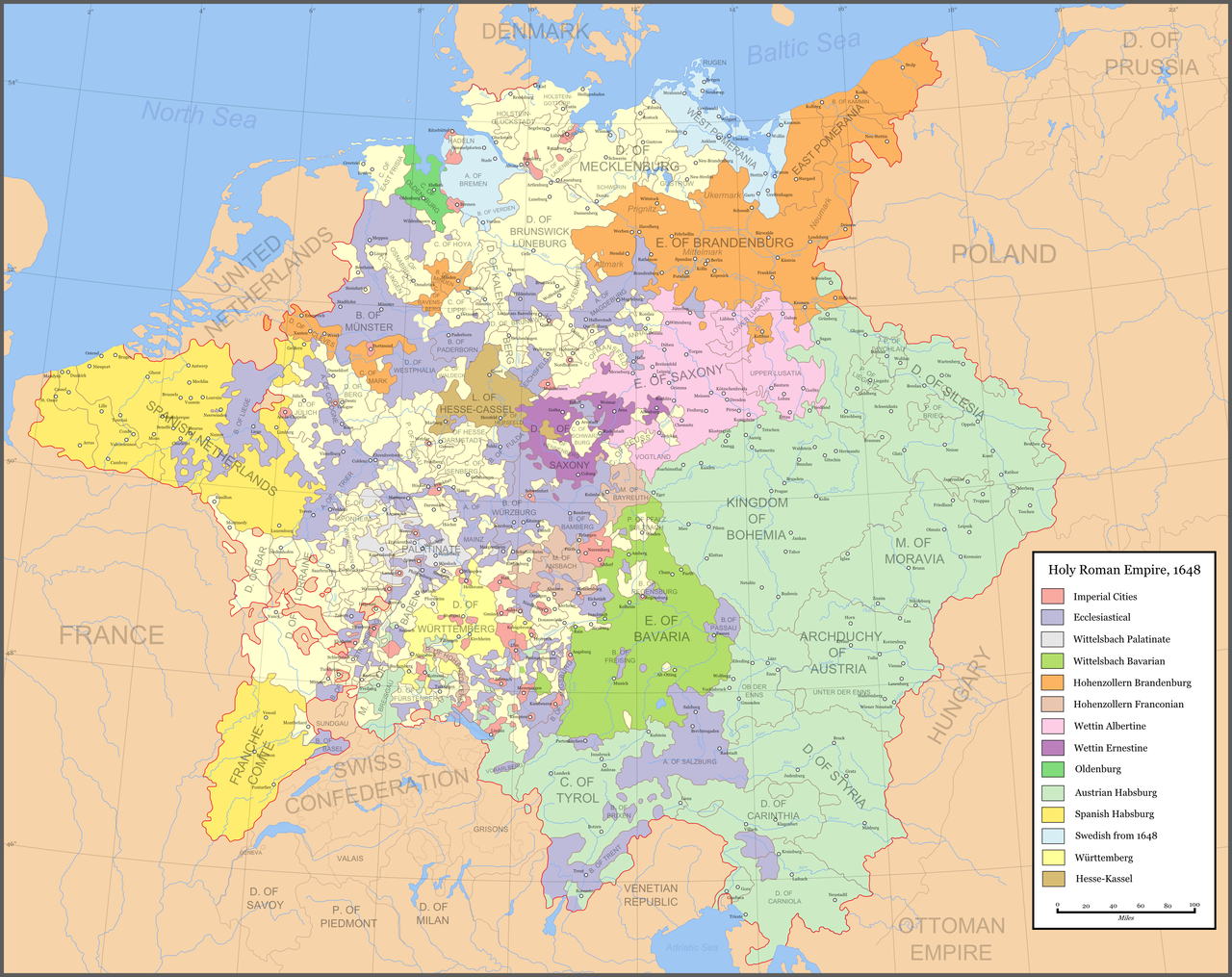 Map of the Holy Roman Empire in 1648, after the Peace of Westphalia