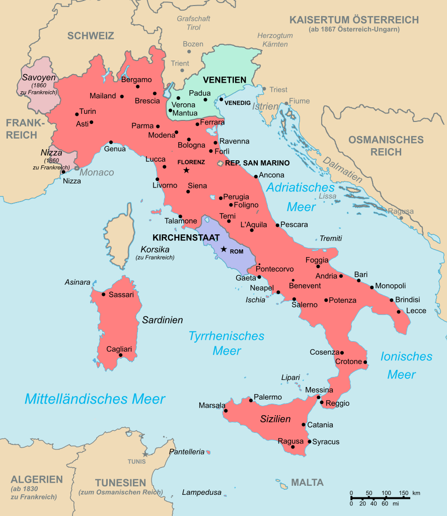 Map of Italy in 1864