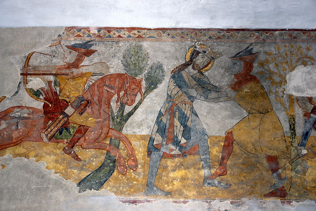 Saint Ladislaus legend, fresco, 14th century, Church of Saint Catherine of Alexandria, Veľká Lomnica, Slovakia