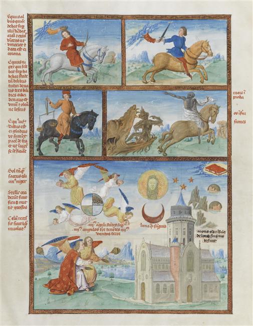 Four Horsemen of the Apocalypse, illustration of Liber Floridus par Lambert de Saint-Omer, 15th century, Jean Mansel, France