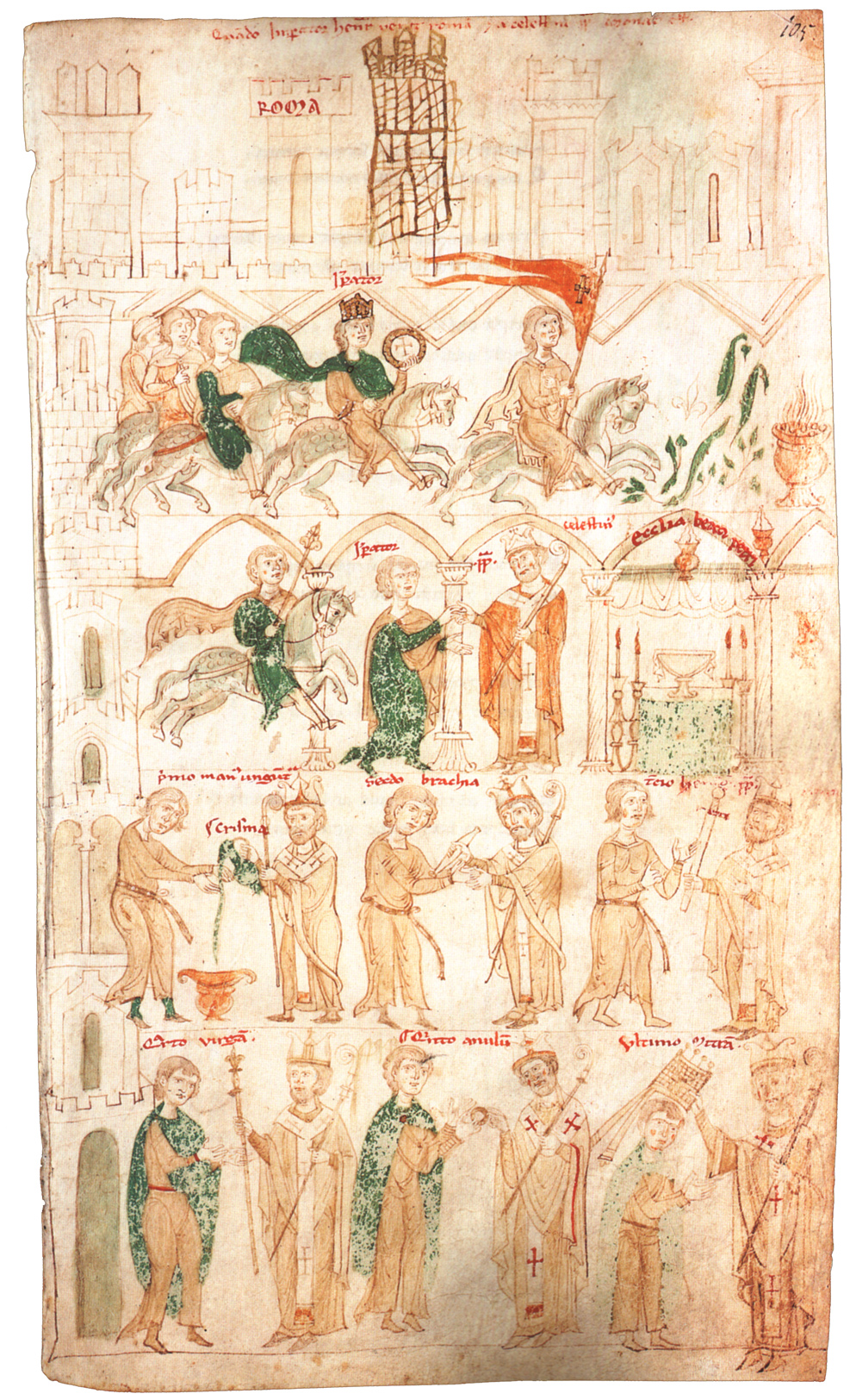 The enthronement of emperor Henry VI, illustration of 'Liber ad honorem Augusti' by Peter of Eboli, 1196, Palermo, Sicily