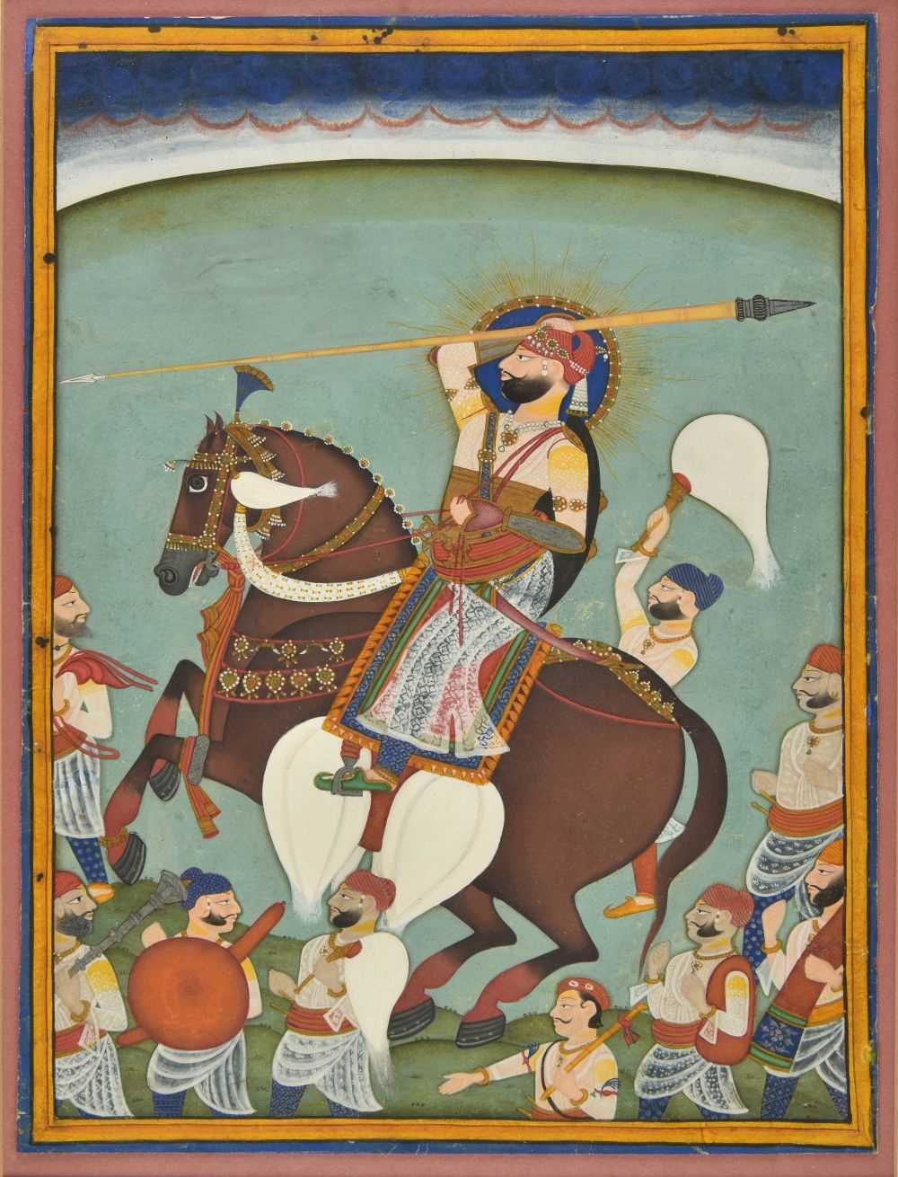 Maharaja Chhatrasal on horseback, circa 1865-80, Kota, India