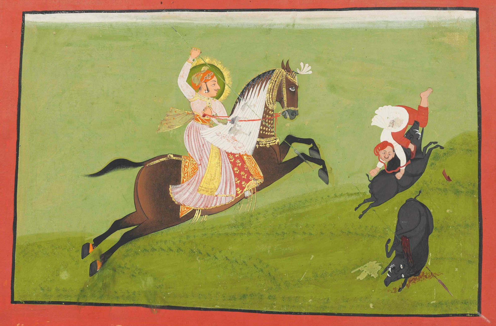 Maharana Ari Singh II hunting wild boars, cr. 1760-70, Udaipur, Mewar, North India