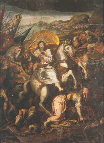 Apostle Santiago in the battle of Clavijo, end of the 16th century, Mateo Pérez de Alesio, Church of Saint James, Seville, Spain