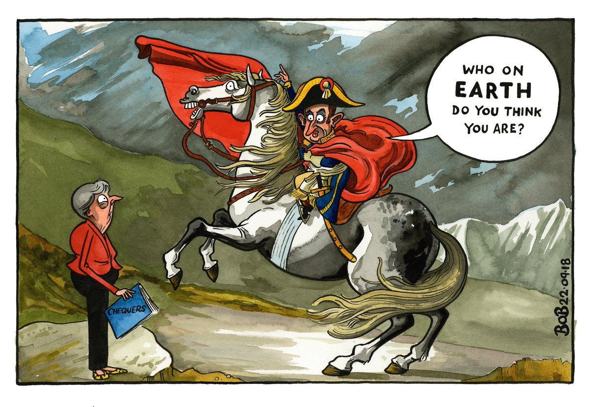 Emmanuel Macron calling Brexit campaign leaders 'liars', September 2018, Bob Moran for 'The Telegraph', Great Britain