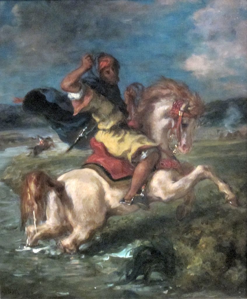 Moroccan Horseman Crossing a Ford, cr. 1850, Delacroix Eugène, France