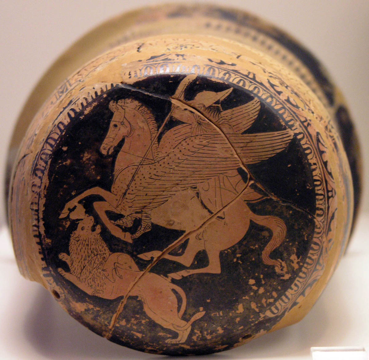 Bellerophon and the Chimera, edge of an epinetron (thigh-protector used by a woman when weaving), cr. 425-420 BC, Attic, Ancient Greece