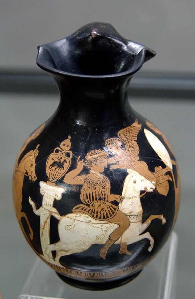 Oinochoe showing a horseman and an amphora showing a horseman, beginning of the 4th century BC, Attic
