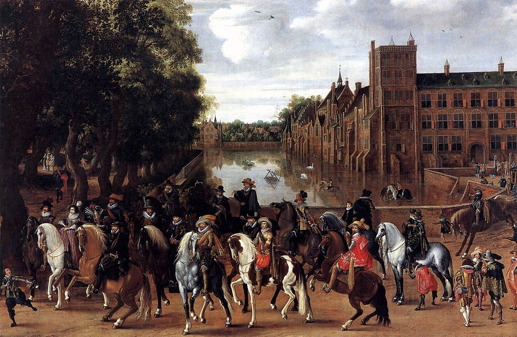 The Princes of Orange and their Families on Horseback, Riding Out from The Buitenhof, The Hague, 1621-2, Pauwels van Hillegaert, Dutch