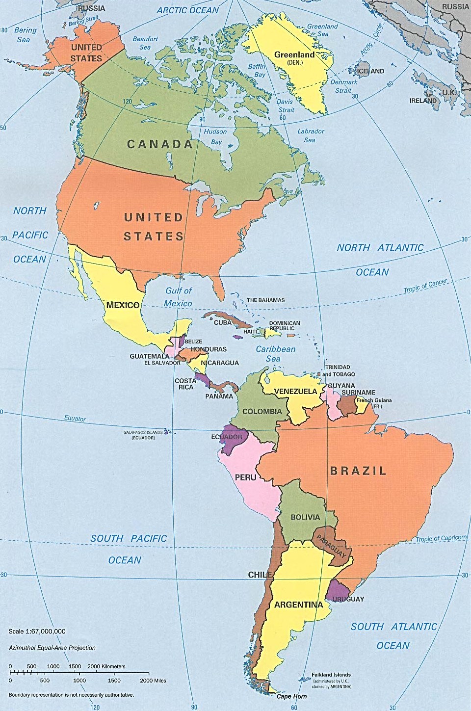 Contemporaty political map of Americas