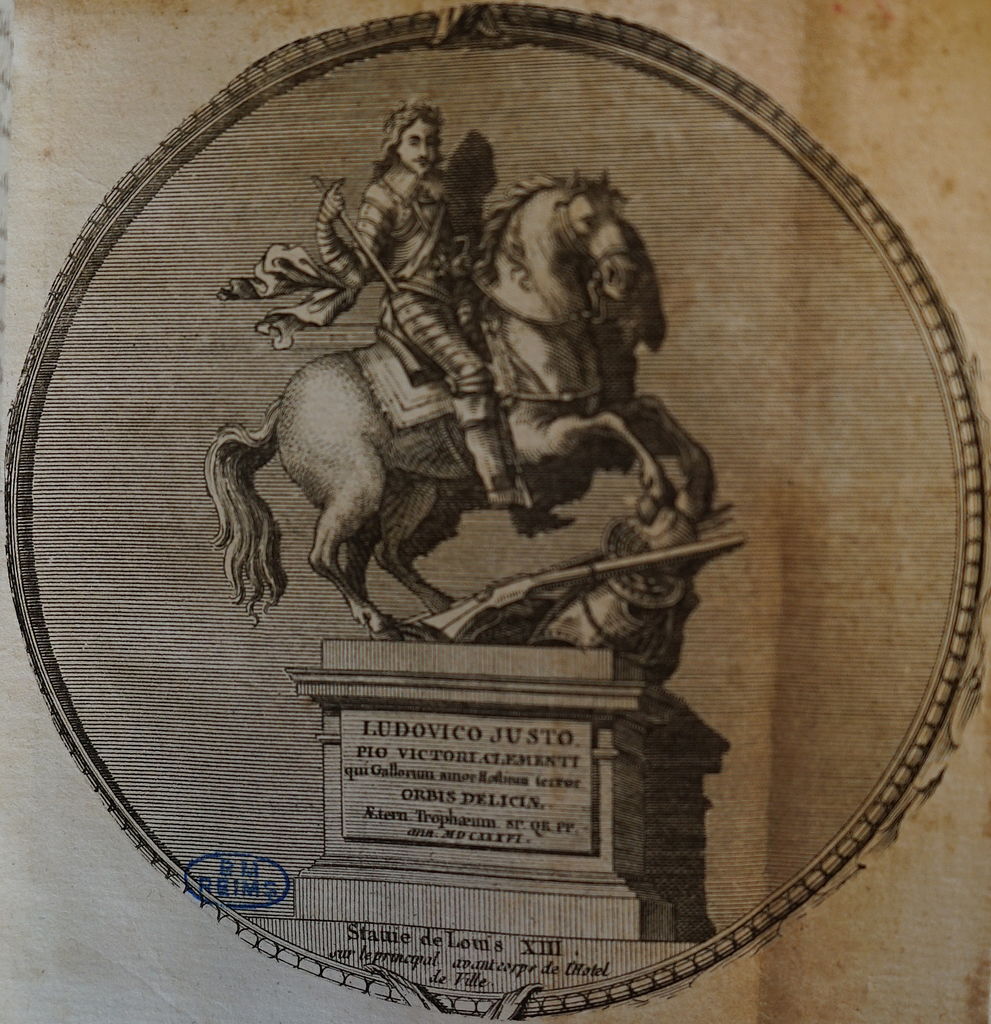 Engraving of a bronze statue of Louis XIII on horseback, 1636, Nicolas Jacques, engraving made in 1765. The original bronze statue was destroyed at the Revolution (1792)