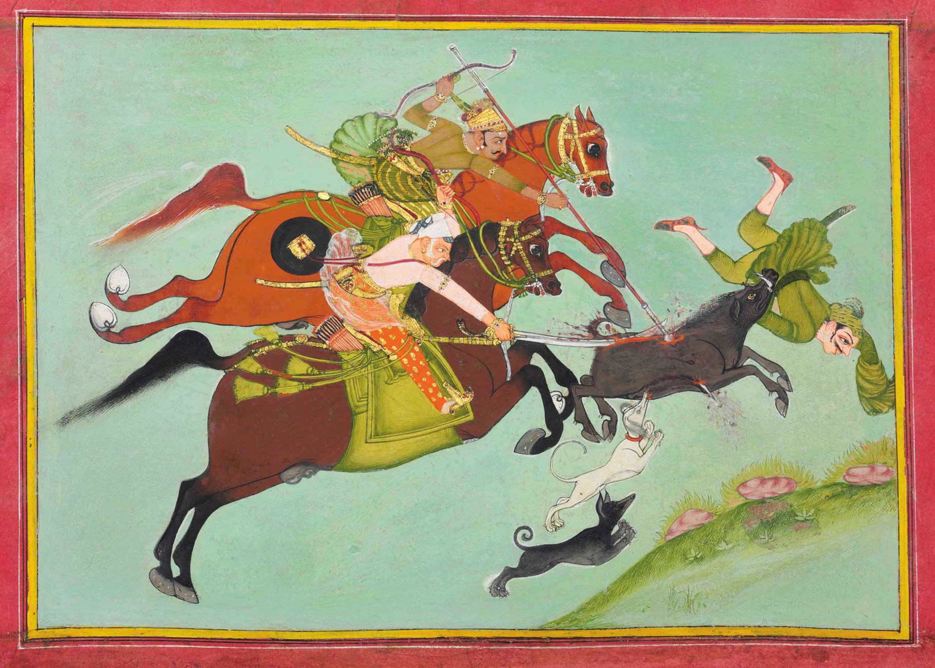 Rao Jagat Singh of Kotah hunting boar, second half of the 17th century, Kotah, Rajasthan, North India