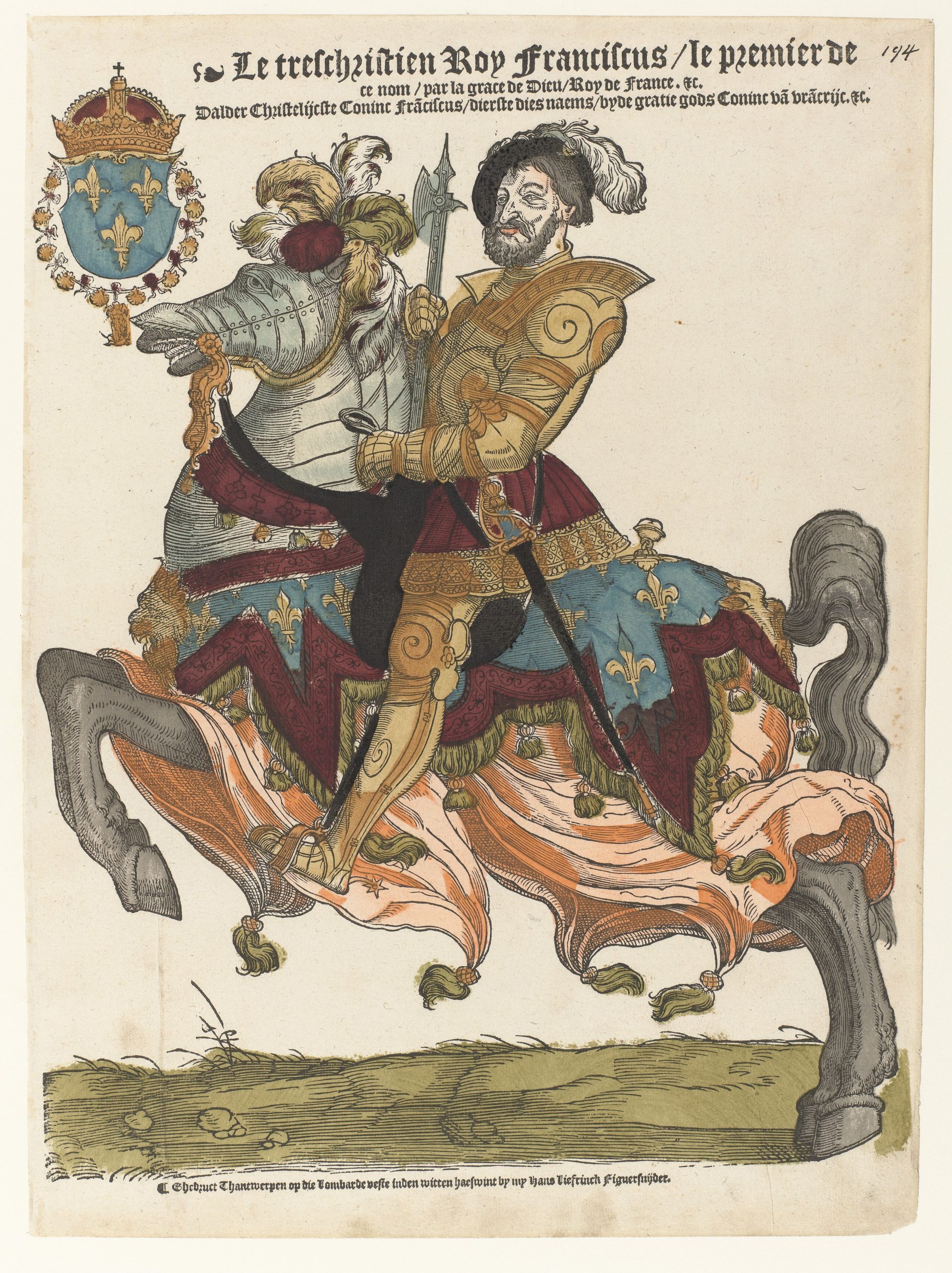Francis I, king of France, on Horseback, 1542-44, Cornelis Anthonisz (manner of) and Hans Liefrinck (I), Antwerp, Netherlands