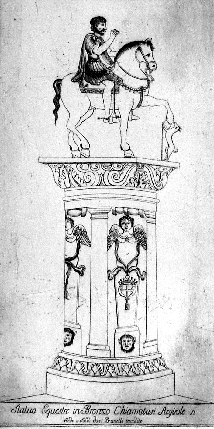 A souvenir print showing destructed Regisole, 3rd-6th centuries (?), drawing made in 1817 by V. Brunelli, Ravenna/Padua, Italy
