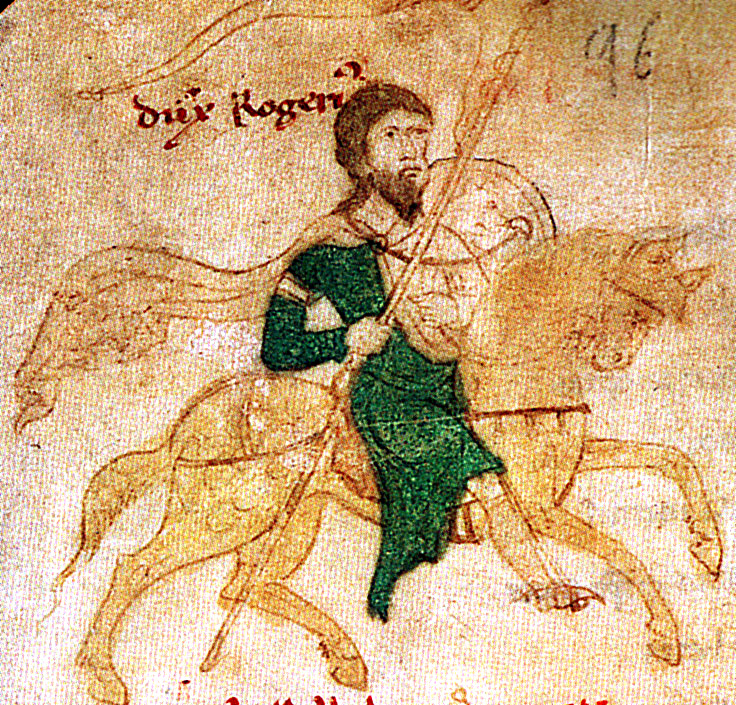 Roger II of Sicily from the 'Liber ad honorem Augusti' of Petrus of Ebulo, 1196, Palermo, Sicily