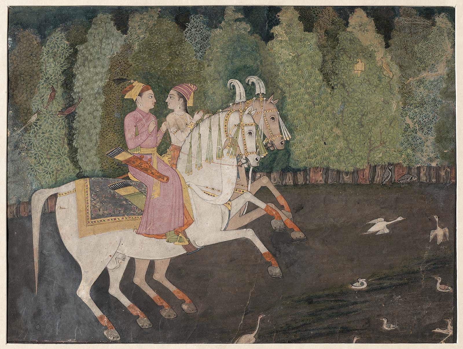 Hunting Scene: Prince and Princess on Horseback, 18th century, Mughal Empire