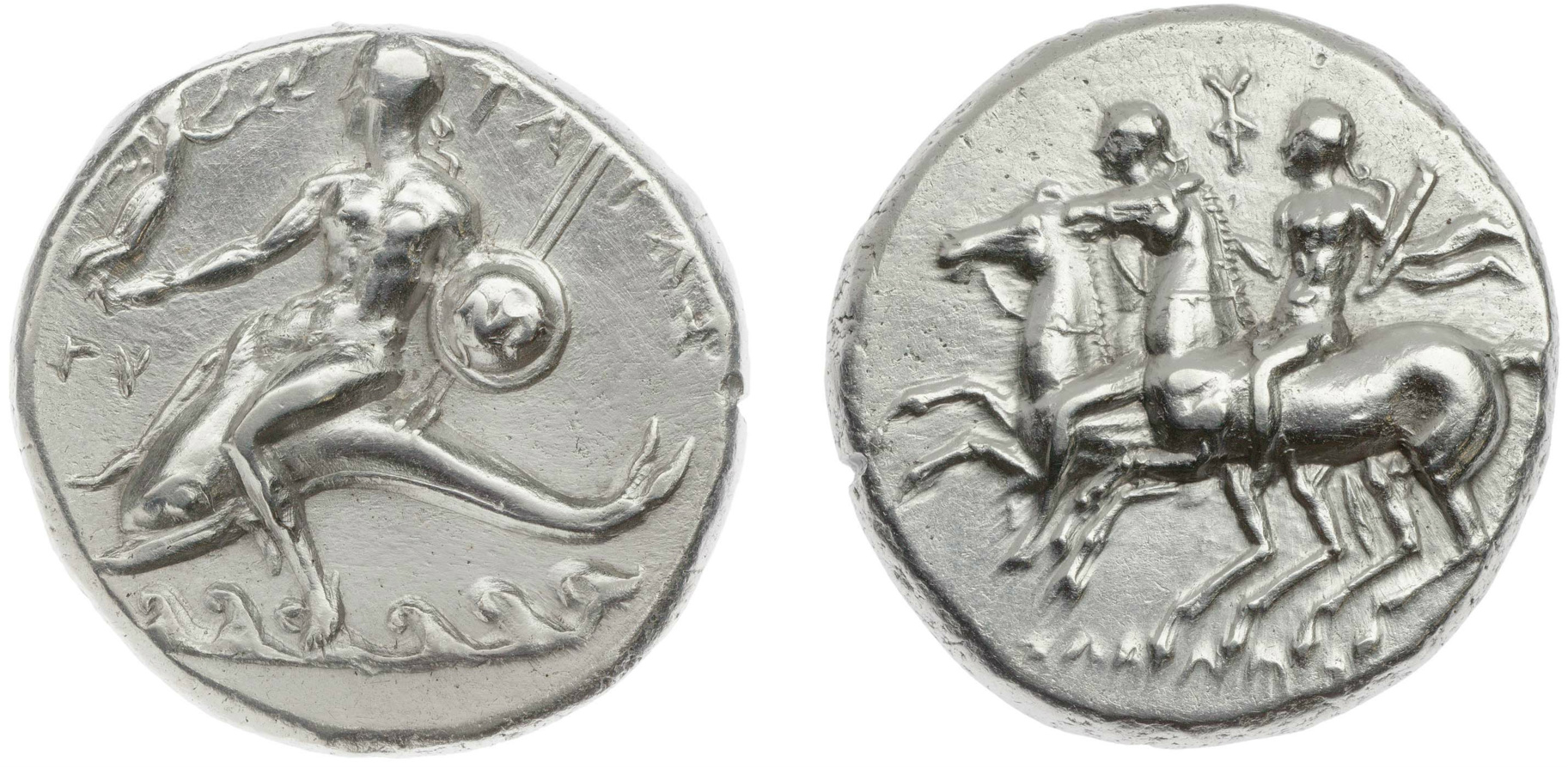 Stater of Sodamos, showing Dioscuri, cr. 281–272 BC, Taras (Tarentum), Calabria (Hellenistic)