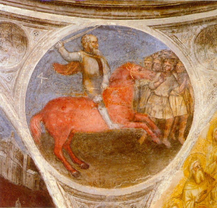 Second Horseman of the Apocalypse, fresco in the Baptistry, 14th century, Giusto de' Menabuoi, Padua, Italy