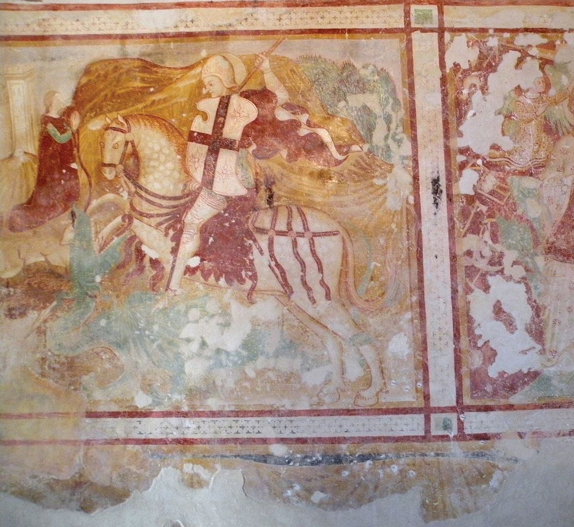 A knight, fresco, 14th century, St. Stephen's Church, Zanigrad, Slovenia