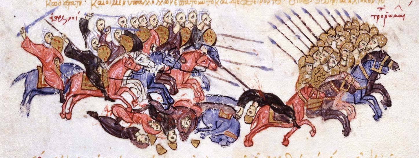 The Arabs drive the Byzantines to flight at Azazion, 11th-13th centuries, illustration of Madrid Skylitzes, Sicily, Italy