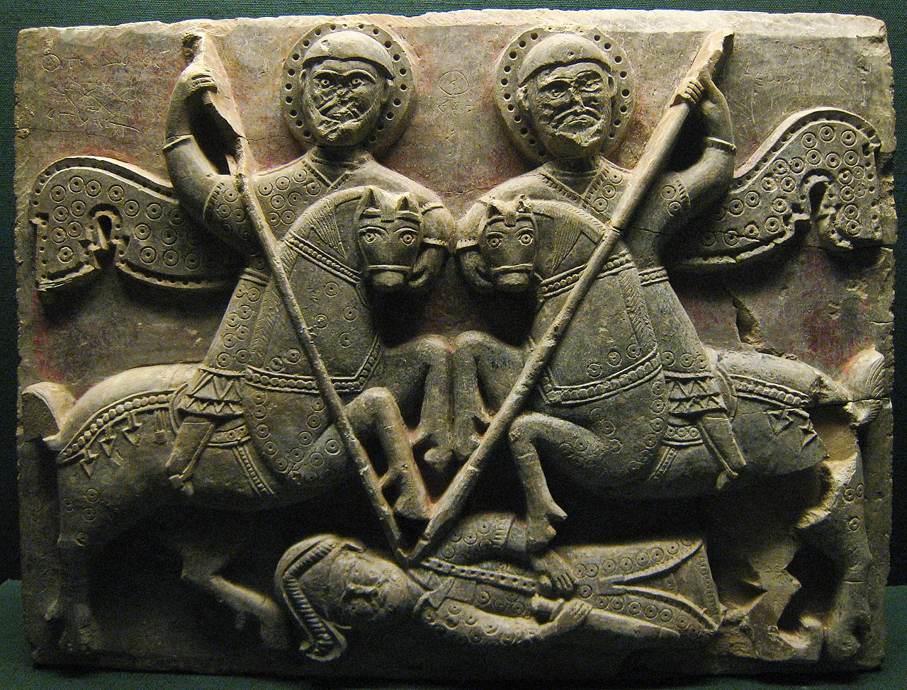 Relief showing Military Saints Theodore and George, the exterior decor of a church, 13th century, Amaseia, modern Turkey