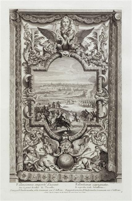 Regaining Valenciennes, 1720, Louis Surugue after Van der Meulen and Charles Le Brun, Paris, France