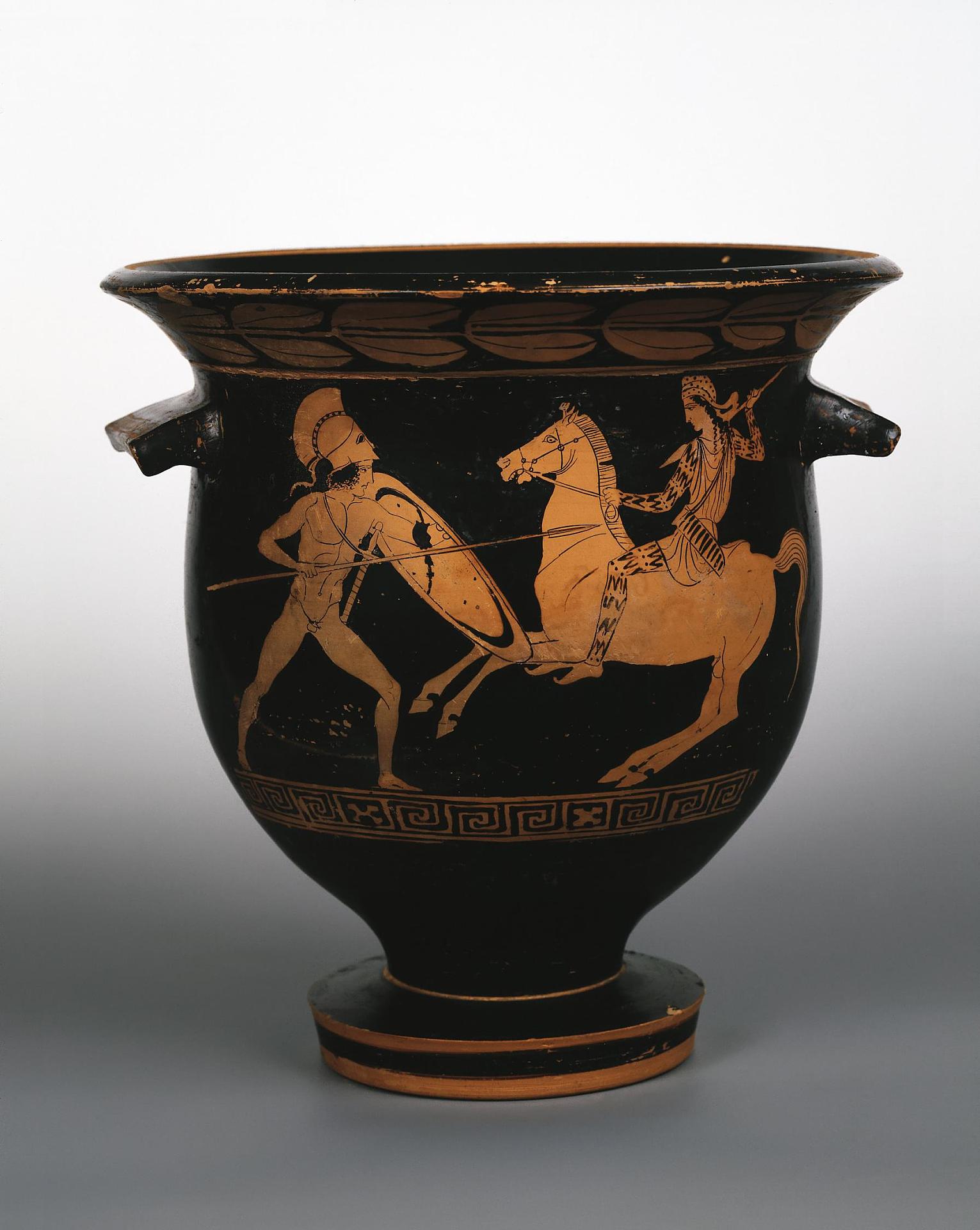 Red-figured Krater showing a Warrior and an Amazon, 430-420 BC, Apulia