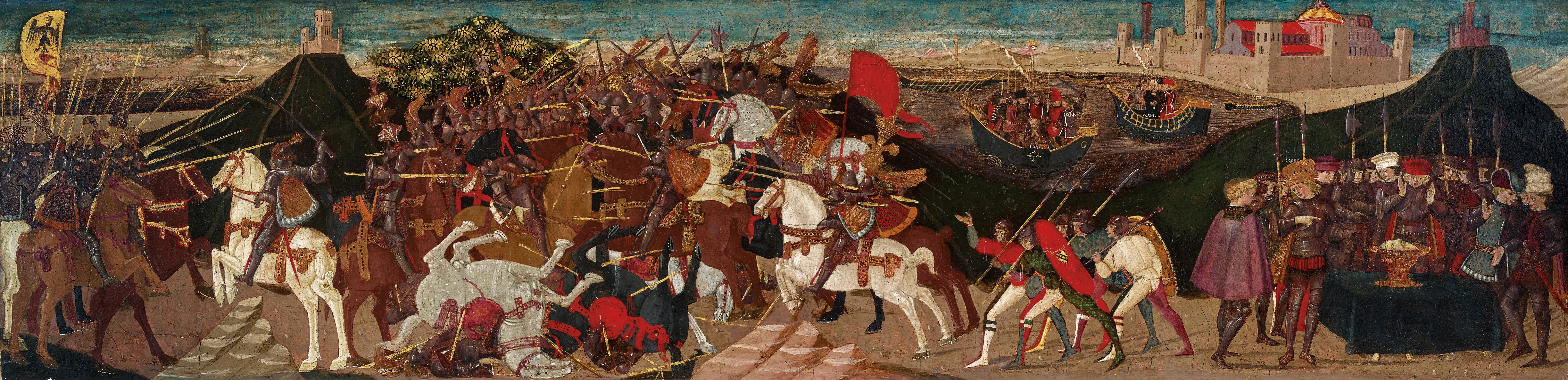 Cassone panel depicting the battle of Pharsalus, 1438-1465, Apollonio di Giovanni, Florence, Italy